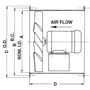 12” to 48” Direct Drive Tube Axial Duct Fan - 3450 RPM (3/4 HP Frame/Prop)