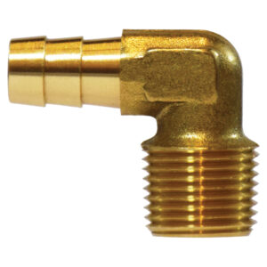 90° Brass Elbow (3/8” Barb, 3/8” NPT)